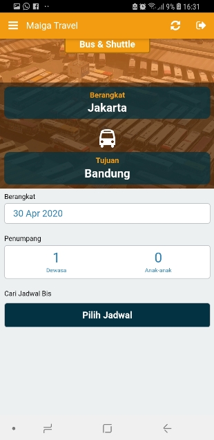 Aplikasi Bus Travel Maiga Travel